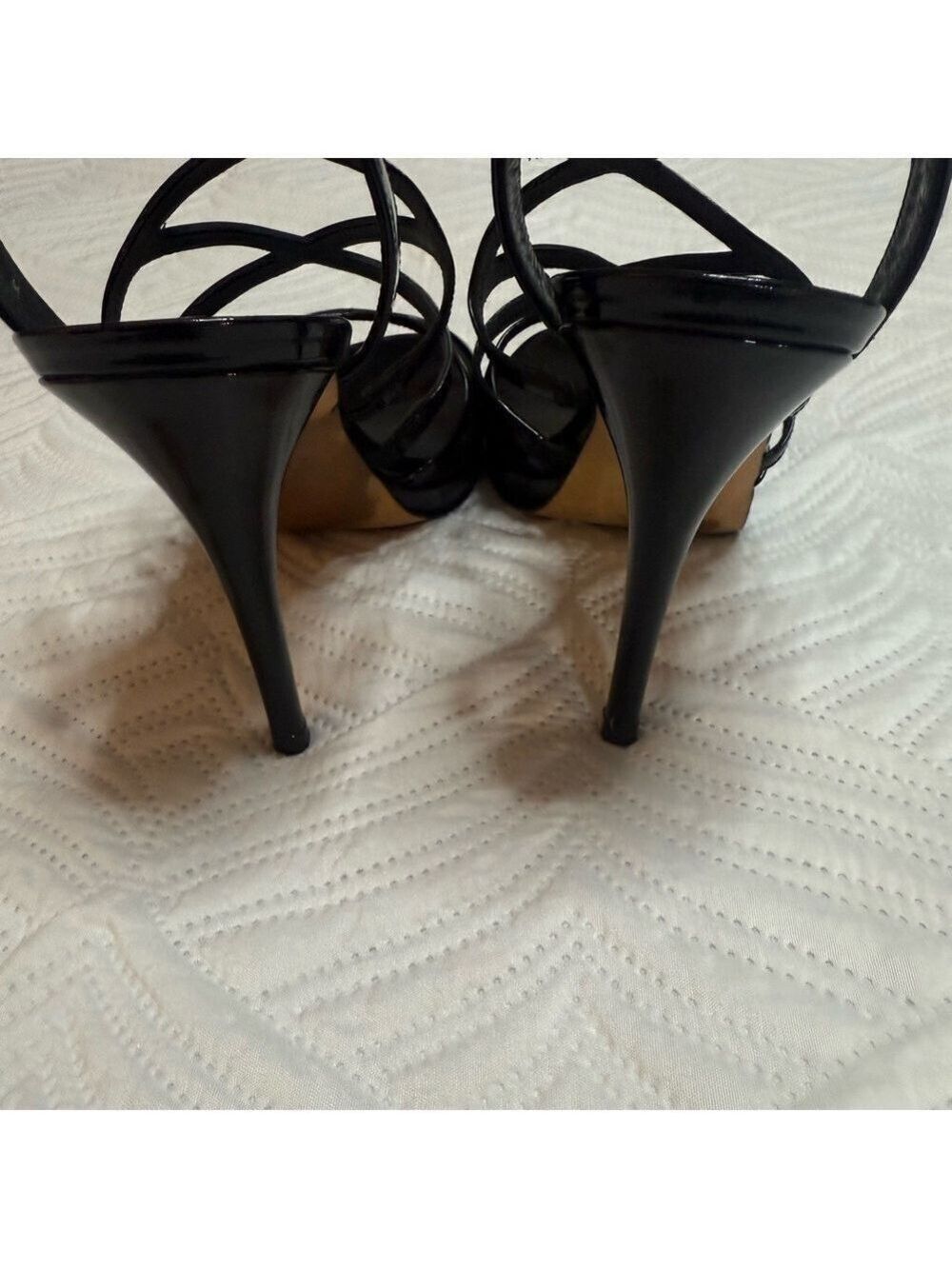 Stuart Weitzman women’s Black Patent Leather Strappy Heel Shoes. Size 8.5 - Picture 6 of 8